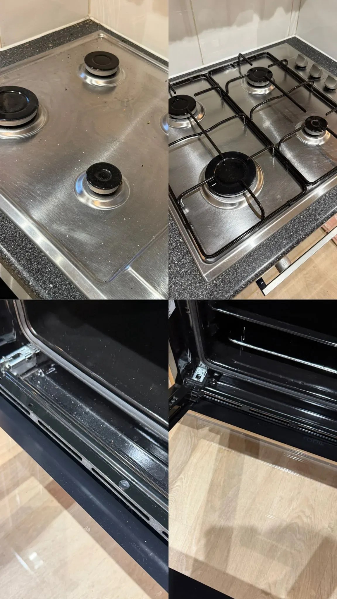 Gas hob and oven interior before and after cleaning
